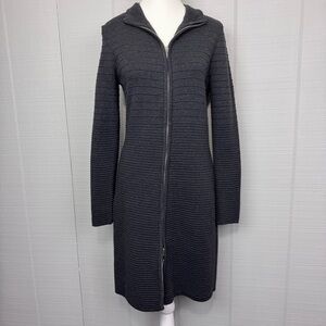 Calvin Klein Gray Ribbed Mock Neck Long Sleeve Sweater Dress Full Double Zip M